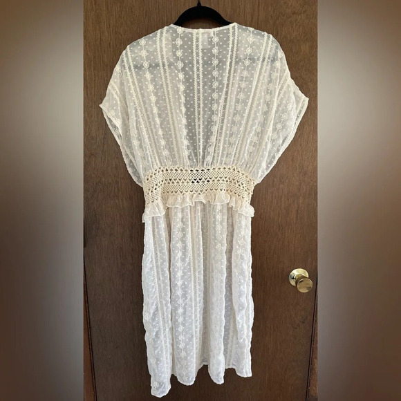 House Of Harlow 1960 Cream Sheer Lace Crochet Cardigan Duster Cover Up One Size - Picture 7 of 9